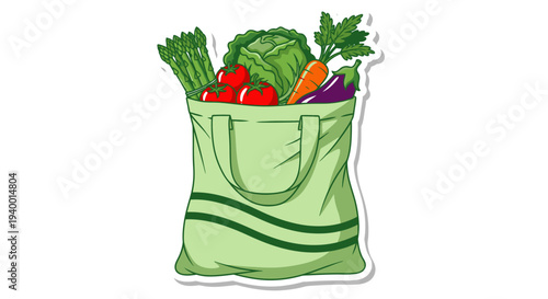 Green Reusable Shopping Bag with Fresh Produce.