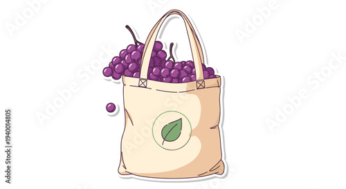 Hand drawn tote bag full of grapes.