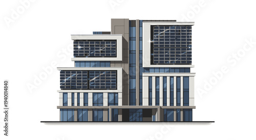 Modern Office Building with Solar Panels.