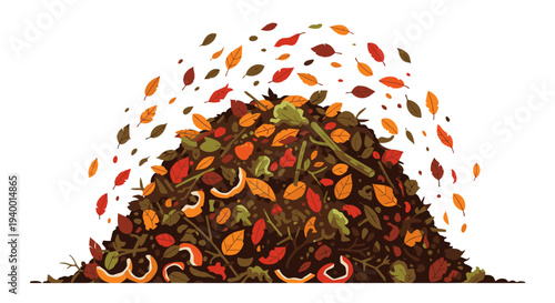 Pile of Organic Compost with Falling Leaves.