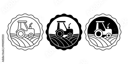 Eco Farming Tractor Icon Set Representing Sustainable Agriculture And Modern Farm Equipment