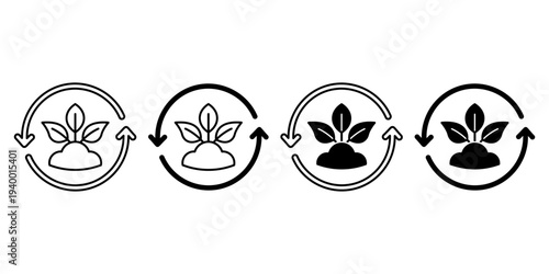 Sustainable Agriculture Icon Set Showing Plant Growth Cycle For Eco Farming Concept
