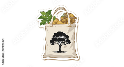 Reusable Shopping Bag with Fruits and Leaves.