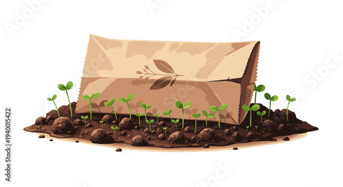 Seed Packet with Sprouting Seeds and Soil.