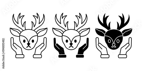 Wildlife Conservation Icon Set With Deer Animal Symbol For Forest Protection And Nature Preservation