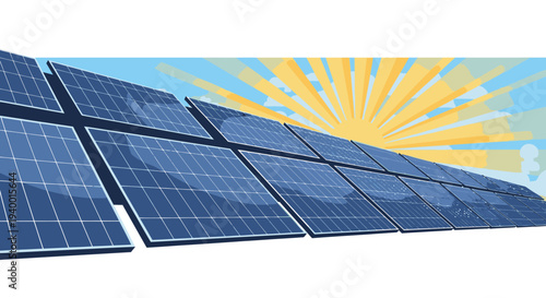 Solar Panels with Sunlight Shining Brightly.