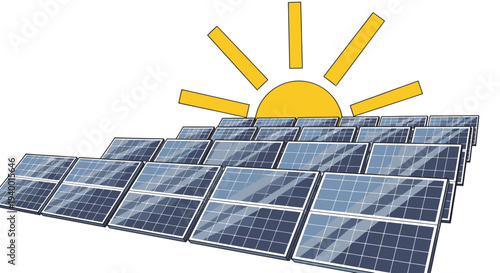 Solar Panels with Yellow Sun Symbol.