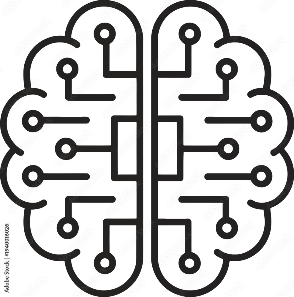 Obraz premium AI Brain Circuit Icon – Artificial Intelligence Technology Line Art