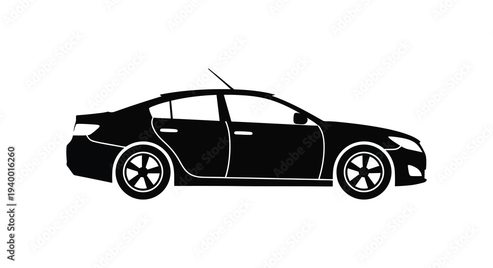 Fototapeta premium A sleek modern sedan is depicted in a stark black form against a white background a striking silhouette