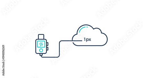 Smartwatch data synchronization with cloud storage concept. Wearable technology transferring information to a digital cloud server, illustrating IoT connectivity and data management.