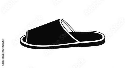 A minimalist black and white depiction of a single open toed slipper presented as a striking silhouette high quality professional detailed