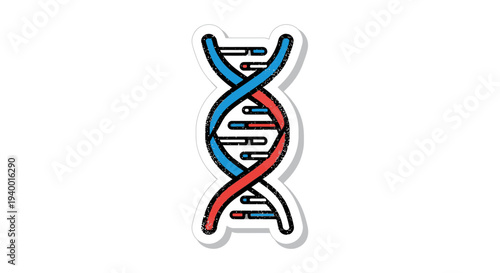 Modern DNA double helix sticker illustration, symbolizing genetics, biology, scientific research, and medical innovation. Perfect for educational, healthcare, and technology projects.