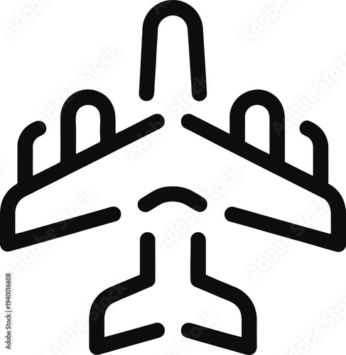 Airplane Top View Icon – Minimal Line Art Aviation Symbol