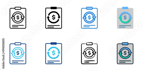 Cash flow statement icons set multiple style collection. Editable stroke 
