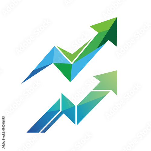 Abstract polygonal growth arrows set, business progress and financial success concept vector