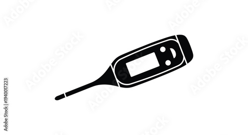 A simple black graphic depicting a digital thermometer on a white background presenting a distinct silhouette high quality