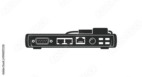 A detailed black silhouette of a computer s back panel showcasing various ports and connections silhouette high quality professional