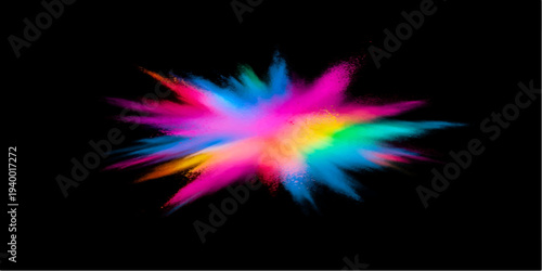 An abstract colorful background vector featuring a bright fractal pattern of energy and light stars designed with a rainbow color effect on a black texture illustration
