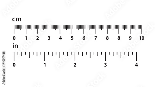 Ruler markings showing centimeters and inches with numerical labels from 0 to 10 cm and 0 to 4 inches.
