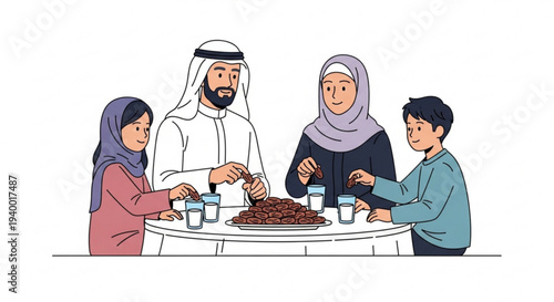 Family enjoying dates together, a wholesome moment of togetherness and tradition during a meal