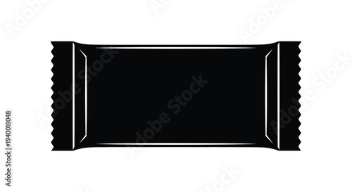 A stark rectangular chocolate bar wrapper is prominently displayed against a pure white background creating a bold silhouette