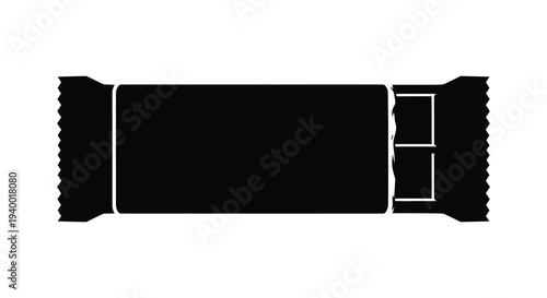 A stark black silhouette of a chocolate bar with a partially opened wrapper highlighting its rectangular form silhouette