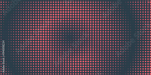 Circular Halftone Pattern Concentric Circles Frame Vector Red Black Colour Abstract Background. Retro Futurism Technology Art Illustration