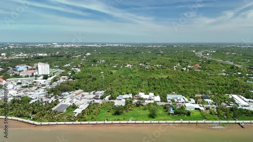 Ward 6, Cao Lanh City, Dong Thap, Southwest Vietnam – 4K aerial drone footage of rural houses, fruit farms, transportation and traffic in Mekong River Delta