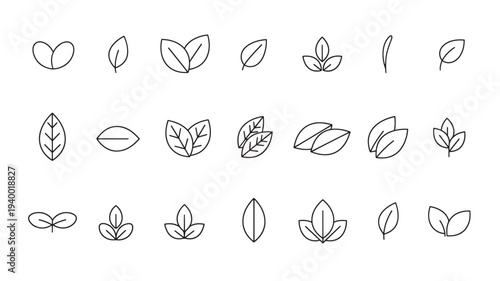 Leaves icon set with different shapes and styles for natural design elements. featuring leaf, collection, nature with plant and organic elements for