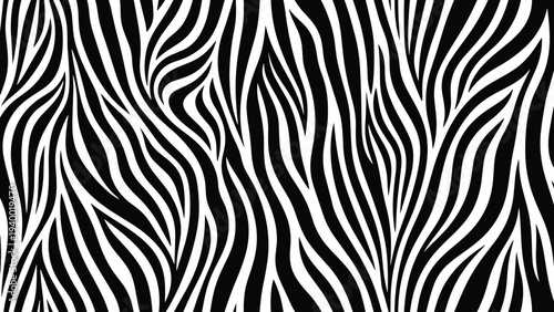 Bold black and white zebra stripe pattern texture creates a striking visual effect suitable for fashion, nature, or abstract design projects.