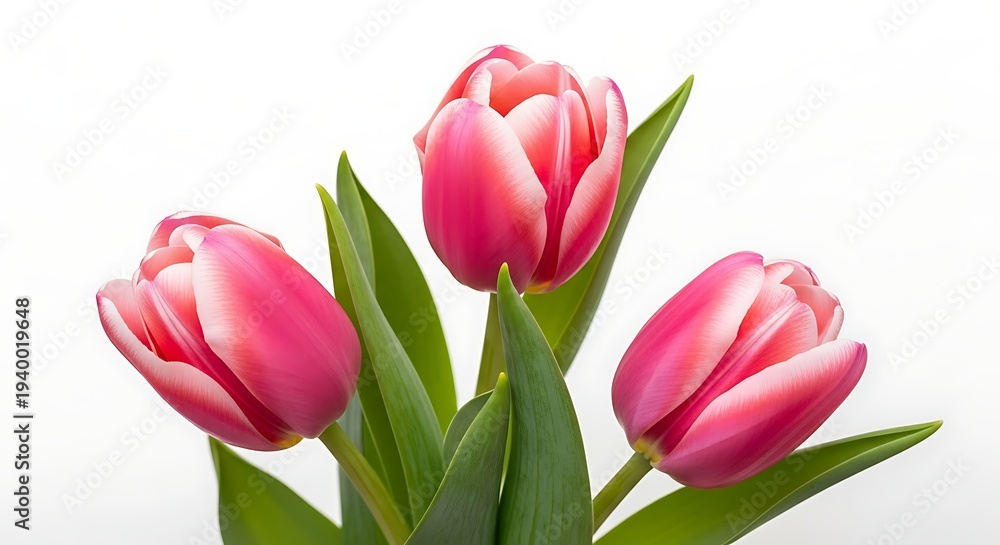 Obraz premium A bouquet of pink tulips on a white background