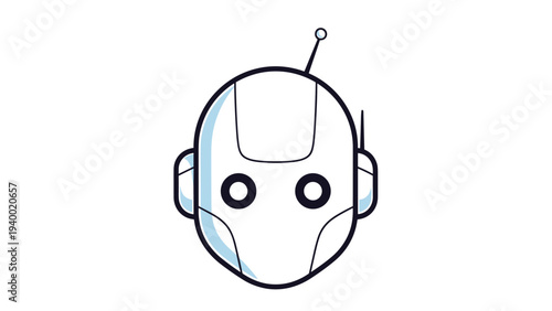 Simple illustration of a sleek white robot head with an antenna and round eyes representing modern artificial intelligence and tech support.