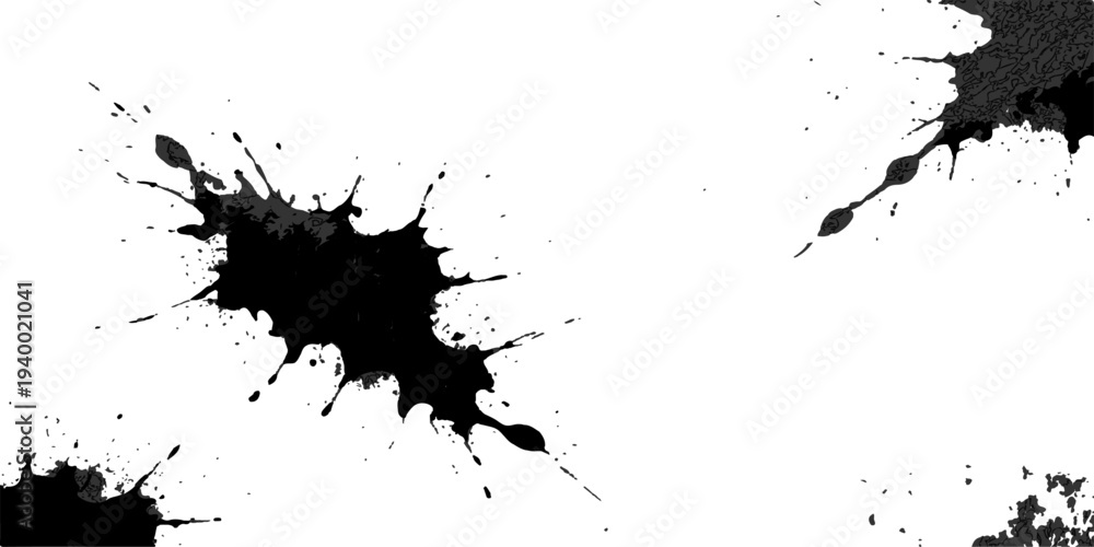 Naklejka premium Abstract an artistic composition of striking ink splatters and black paint blotches, creating a dramatic visual impact with a dynamic interplay of texture and form.