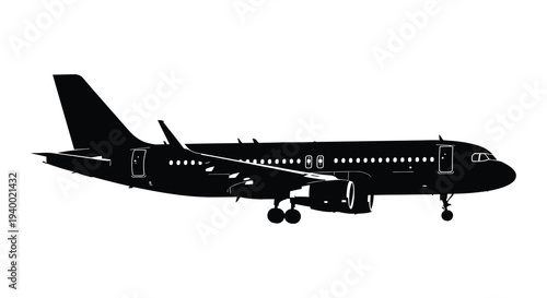 A striking black silhouette of a commercial passenger airplane in flight showcasing modern aviation design silhouette high quality