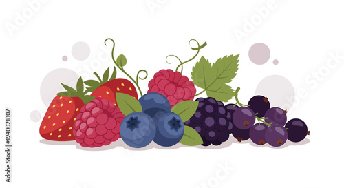 Assorted Fresh Berries: Strawberries, Raspberries, Blueberries, Blackberries, and Currants