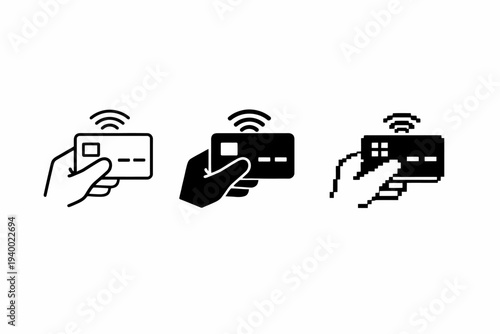 Contactless payment icons set in monochrome vector style