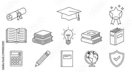 Set of Education Line Icons. Modern outline vector collection for learning, school, university, and academic success. isolated PNG with Transparent Background