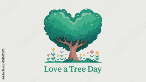 Heart shaped tree with colorful flowers on love a tree day