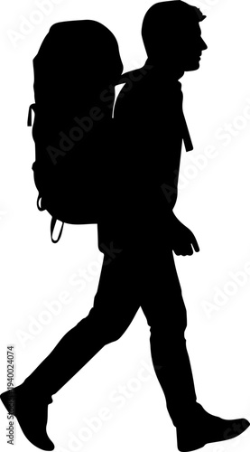 Backpacker Hiking with Large Backpack Silhouette