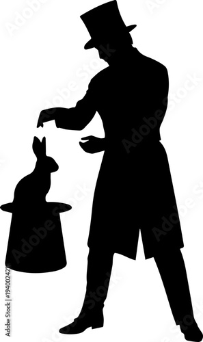 Magician Performing Rabbit from Hat Trick Silhouette