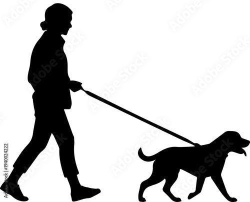 Man Walking Dog on Leash Silhouette
