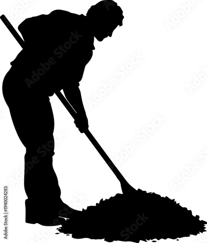 Gardener Raking Leaves Silhouette – Yard Work and Gardening
