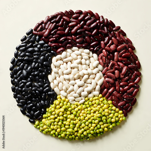 Five Color Beans Geometric Flat Lay Healthy Food Concept