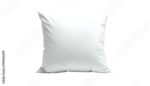 A square white pillow, centrally placed, against a stark black background. The pillow appears soft and puffy, with subtle fabric folds