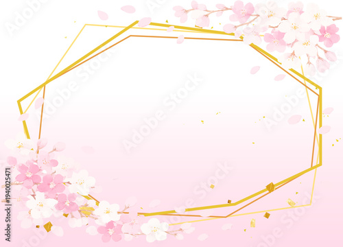 桜とゴールドのフレーム素材　あしらい　ベクター グラデーション