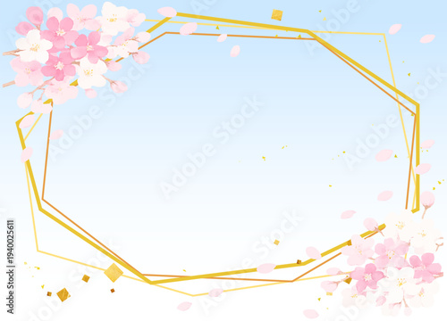 青空に桜の花びらが舞う背景ベクターイラスト