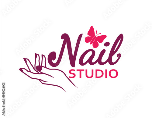 nail salon studio logo design vector illustration creative unique style premium logo	
