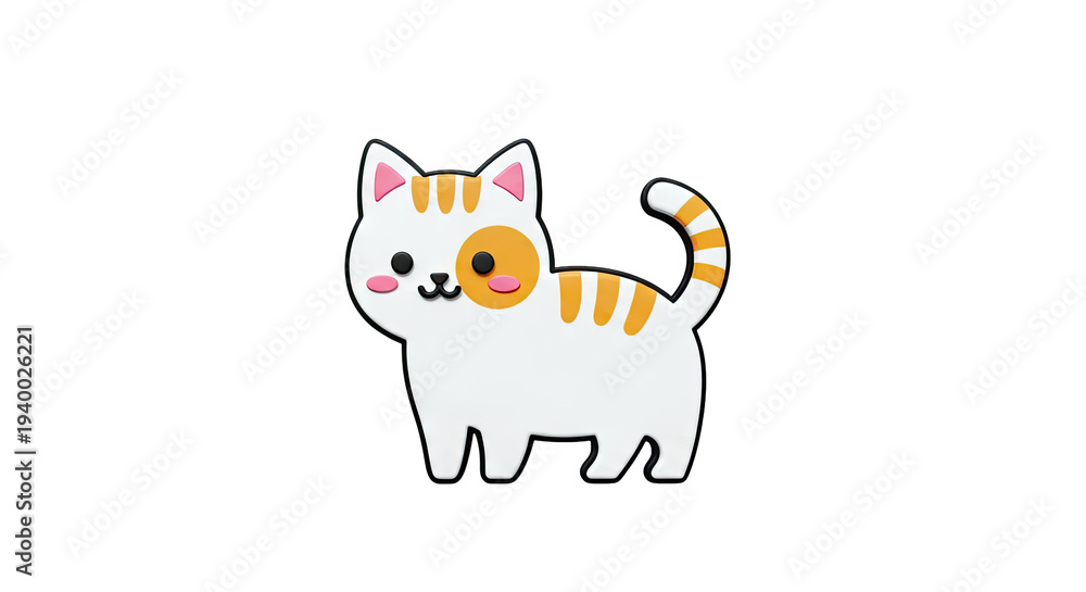 Obraz premium Cute White and Orange Striped Cat Character