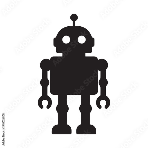 Black and white vector silhouette of a bot on white background