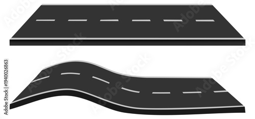 Asphalt road set with perspective view